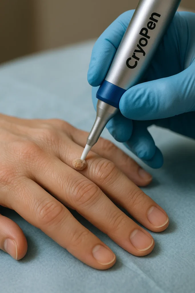example of cryopen wart removal Whitley Sands treatment on a persons finger