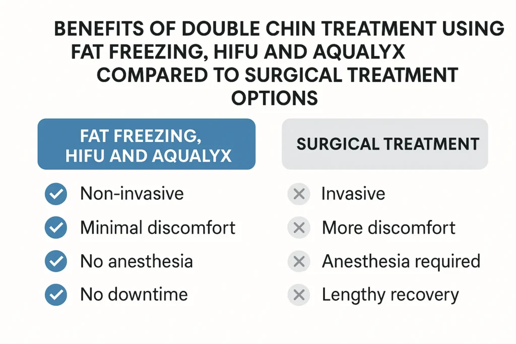 Graphic about the benefits of double chin treatment Whitley Sands - from LA LIPO