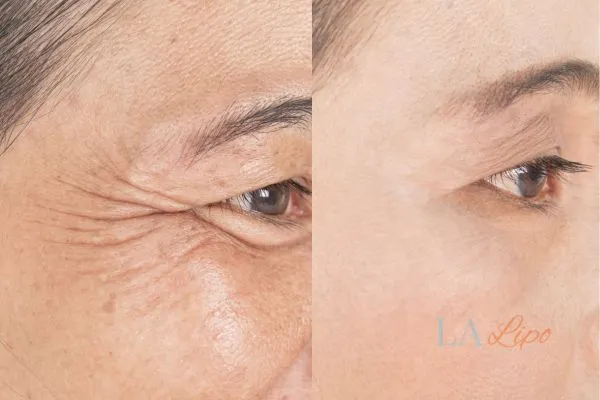 Before and after results of woman - HI-fu wrinkles reduction treatment Whitley Sands