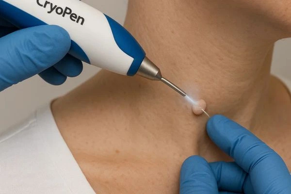 Person receiving Cryotherapy skin tag removal Whitley Sands