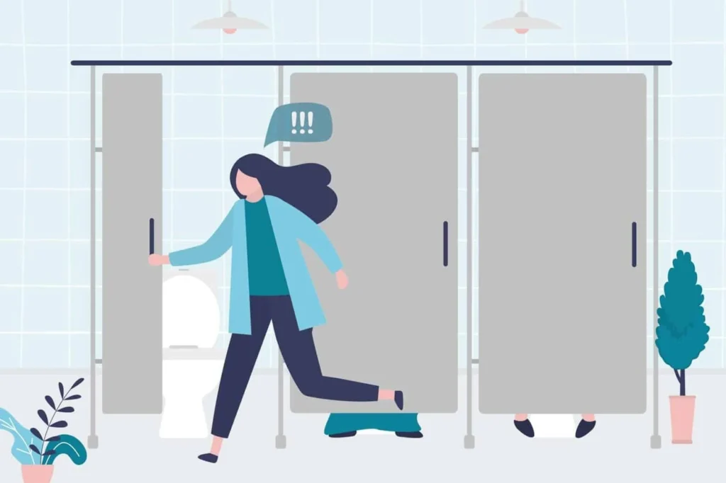 graphic of Urine incontinence Whitley Sands woman running to the toilet.